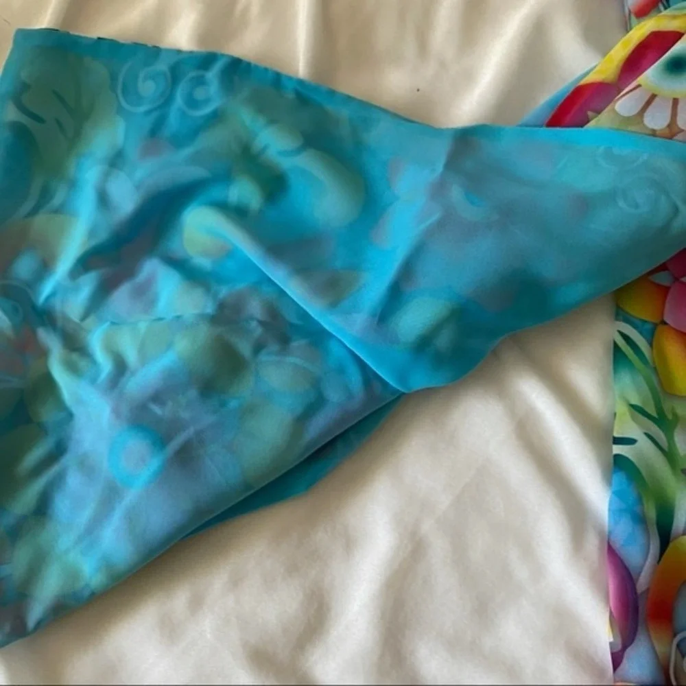 Turquoise floral head wrap or scarf
